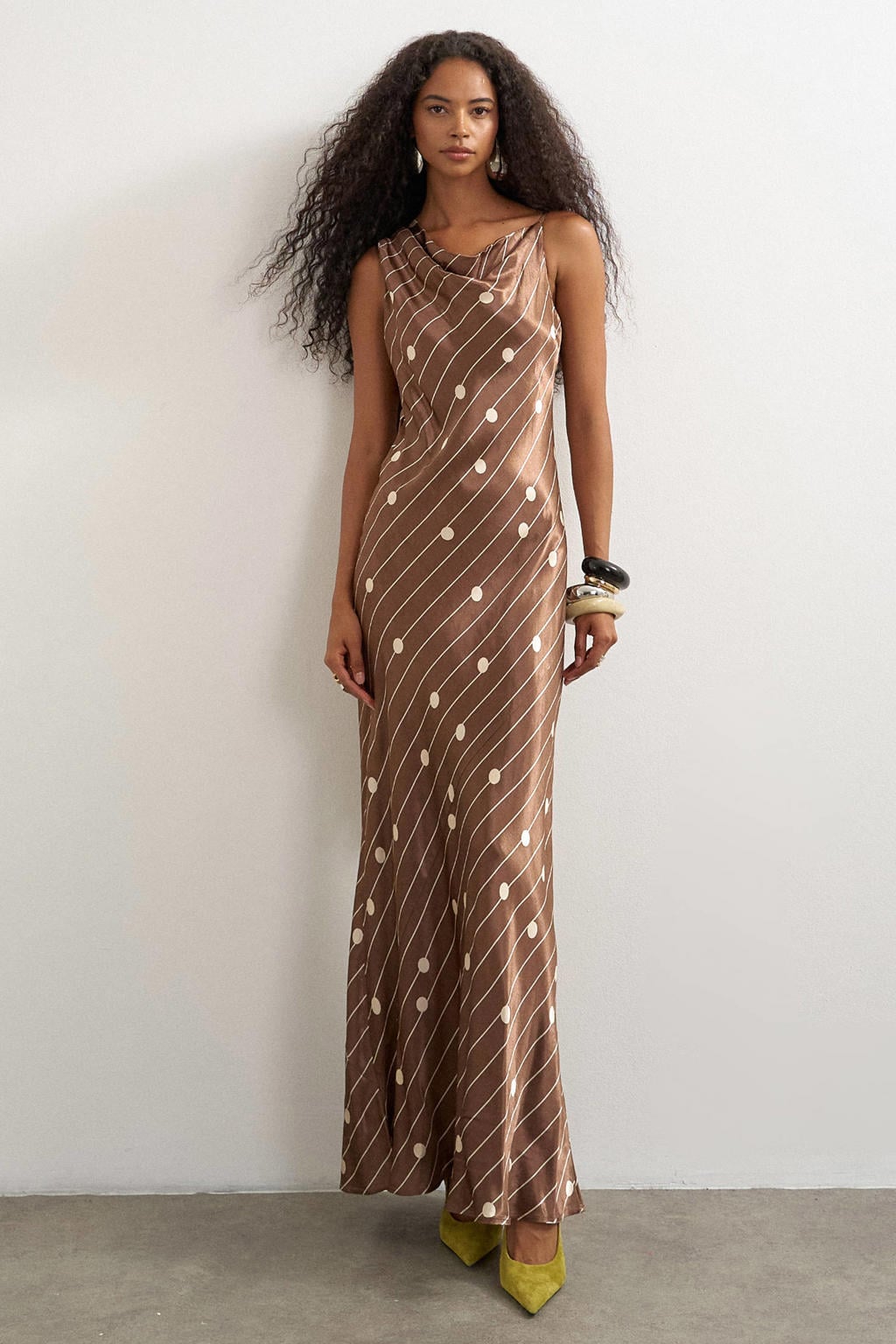 TOPSHOP gestreepte maxi jurk met stippen - donkerbruin