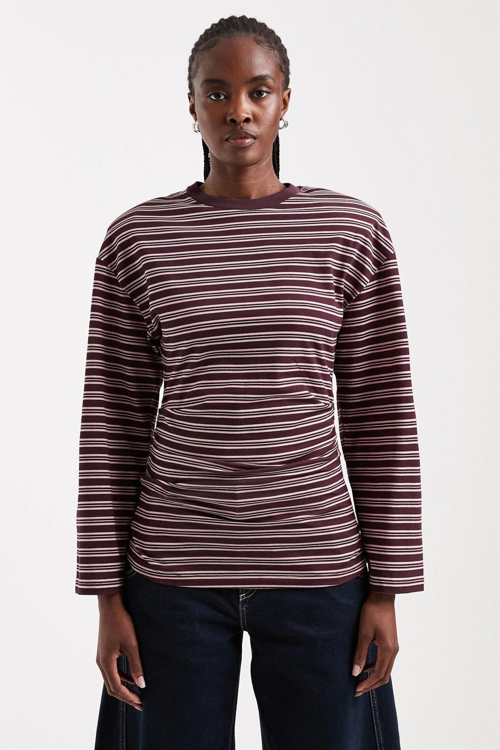 TOPSHOP getailleerde gestreepte top - donkerrood