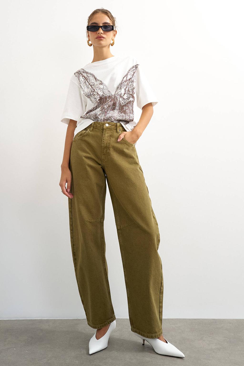TOPSHOP Tsbarrel Khaki Jean Dnm barrel jeans - groen