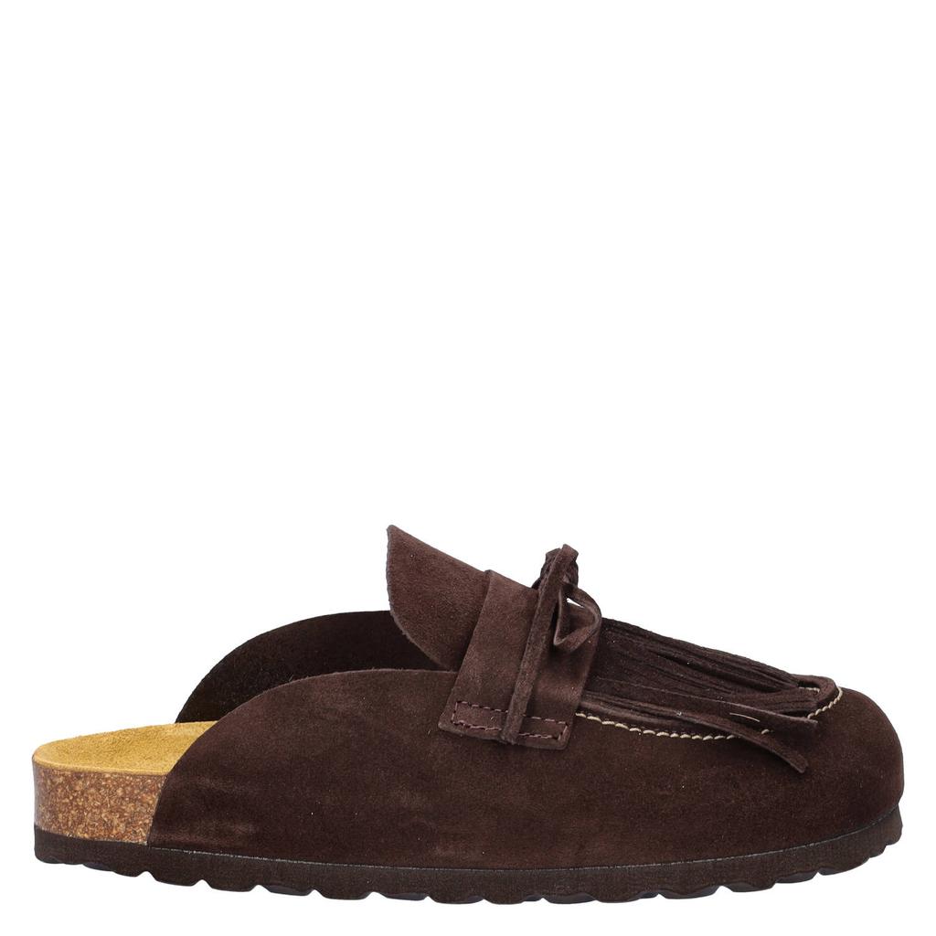 Bruine dames Nelson suède clogs met franjes -
