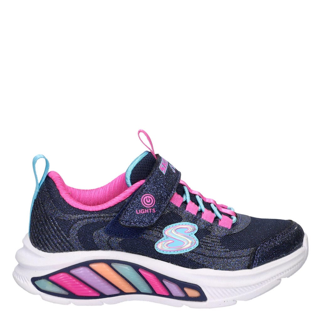 Blauw en roze meisjes Skechers S-Lights sneakers met lichtjes - met elastische veter- met klittenbandsluiting