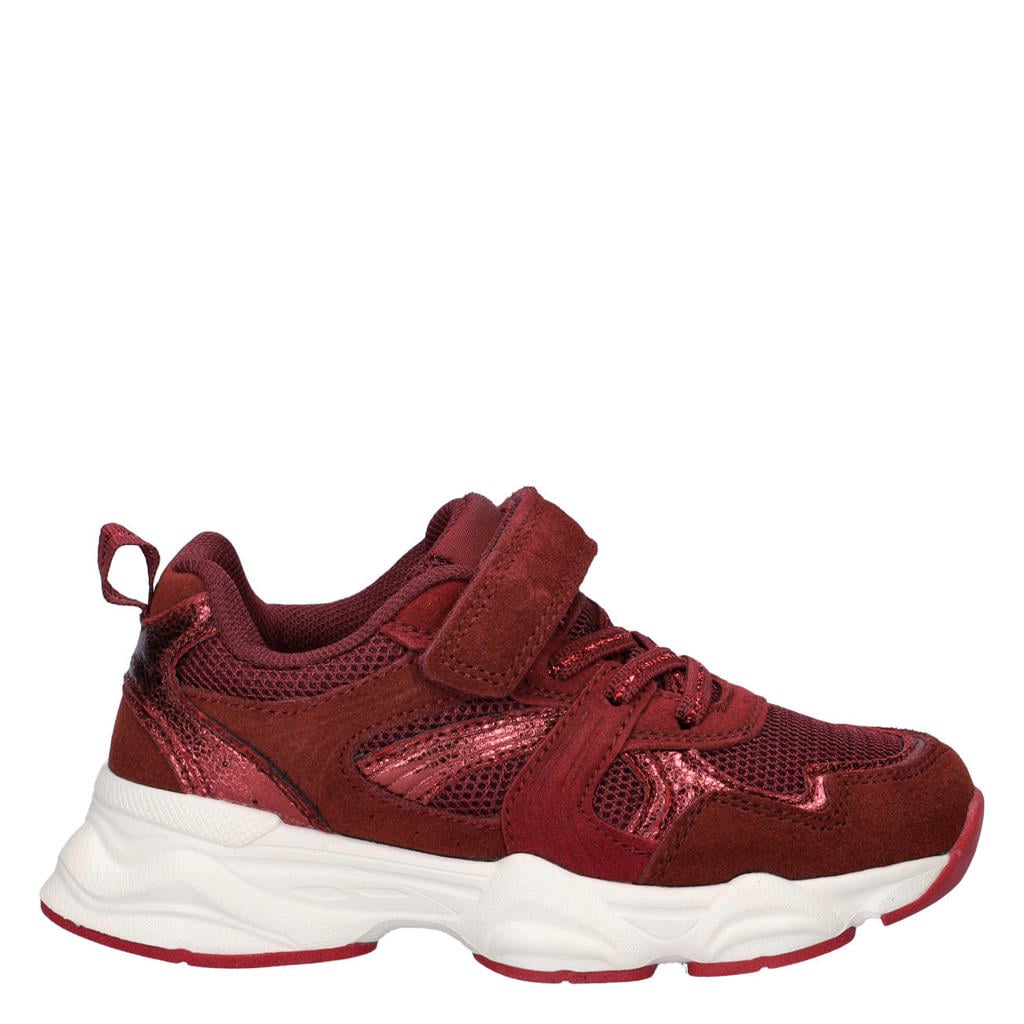 Bordeaux meisjes Nelson Kids chunky suède sneakers - met elastische veter- met klittenbandsluiting