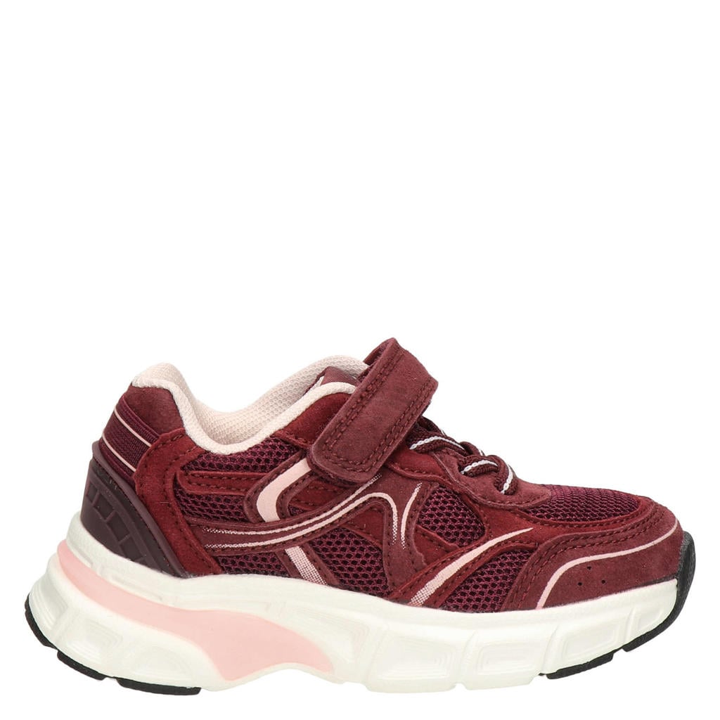 Bordeaux meisjes Nelson Kids chunky suède sneakers - met elastische veter- met klittenbandsluiting