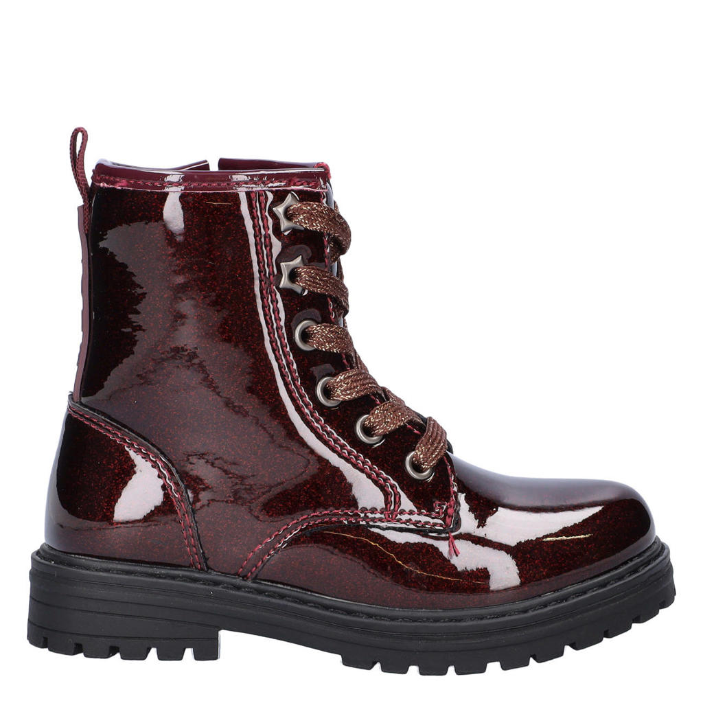 Nelson Kids lakleren enkelboots met glitters en profielzool - bordeaux