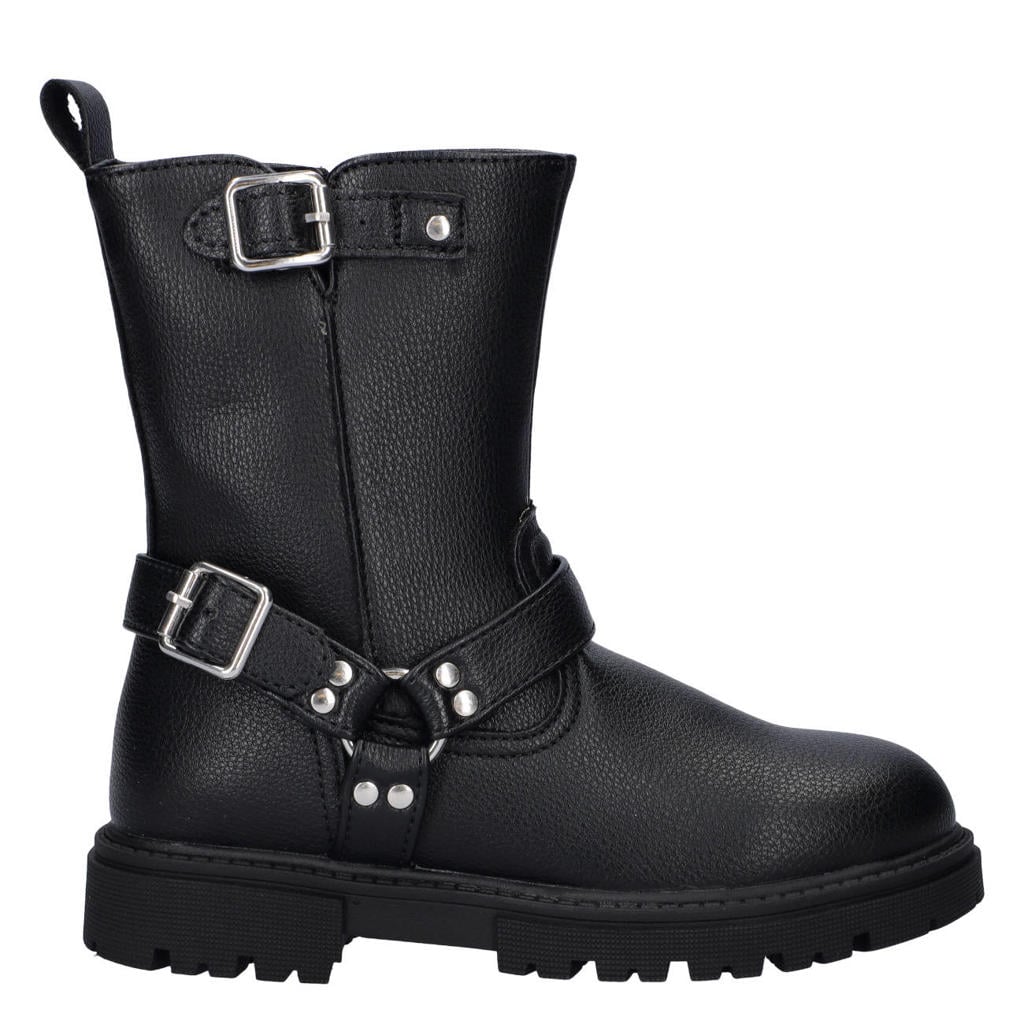 Zwarte meisjes Nelson Kids bikerboots van imitatieleer met ritssluiting