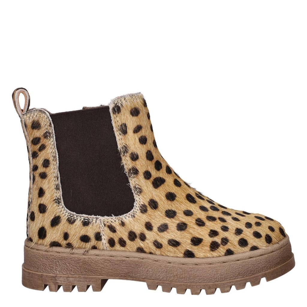 Beige en zwarte meisjes Nelson Kids enkelboots met profielzool en - met ritssluiting