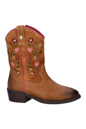western leren laarzen met borduursels - cognac