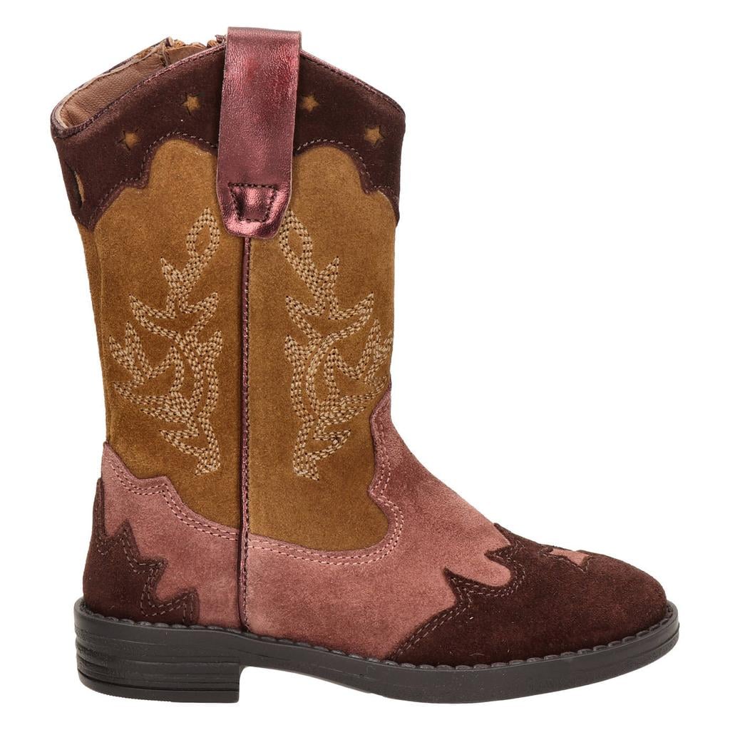 Nelson Kids western suède laarzen - cognac/roze/donkerrood