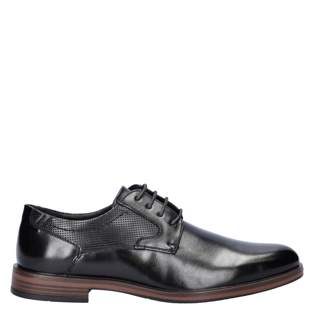 Zwarte heren Nelson leren veterschoenen -