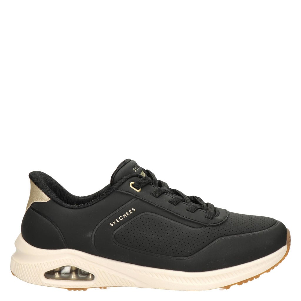 Zwarte dames Skechers Hands Free Slip-Ins Arch Fit Uno sneakers - met elastische veters