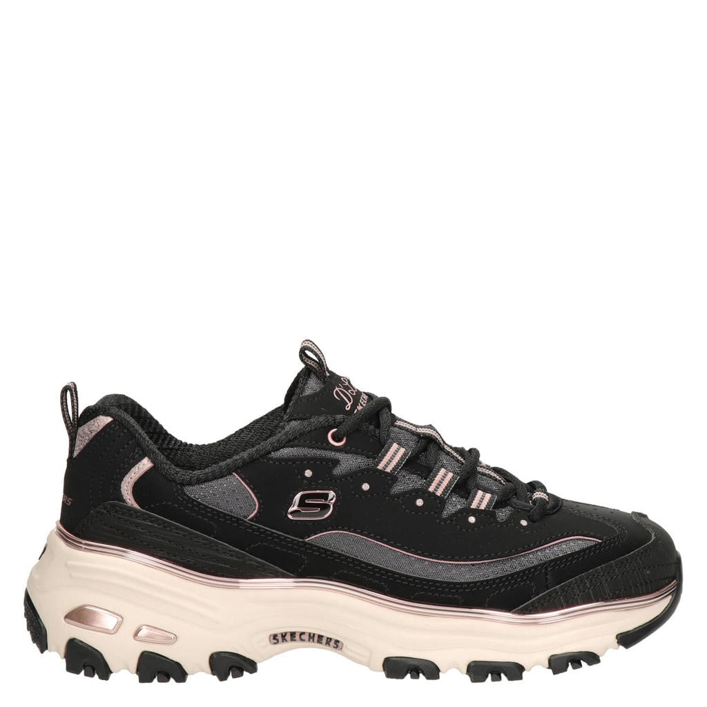 Zwarte dames Skechers D'Lites chunky sneakers - van imitatieleer met veters