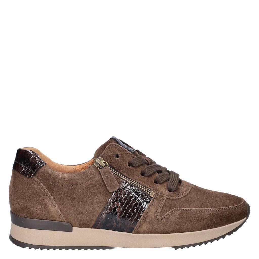 Bruine dames Gabor suède sneakers met rits- en vetersluiting