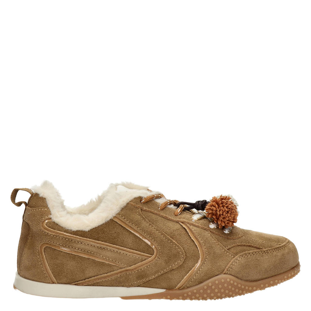 Nelson suède sneakers met pompons - taupe