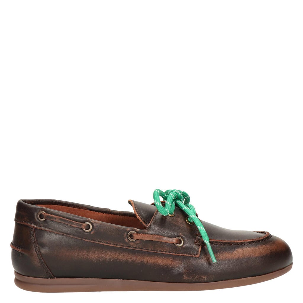 Bruine dames Nelson leren bootschoenen - met veters
