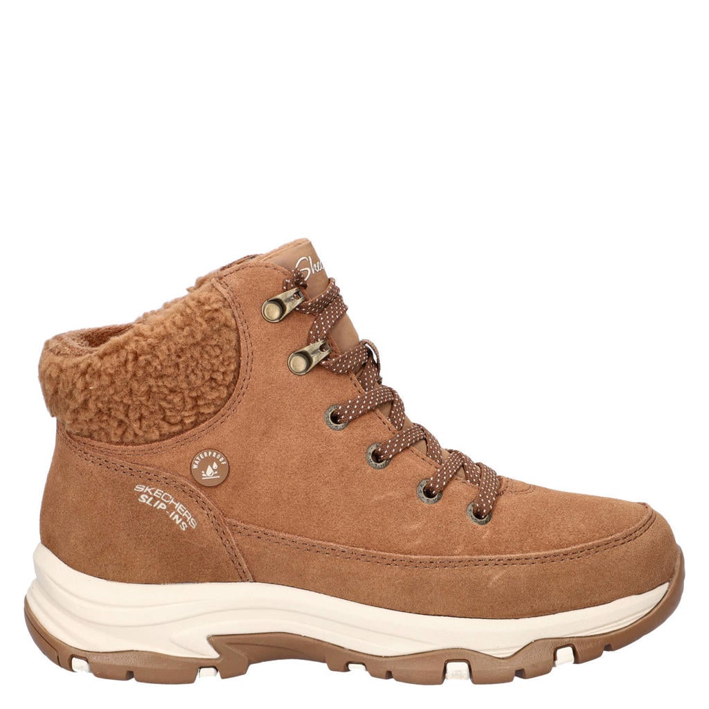 Cognackleurige dames Skechers Trego suède veterboots -