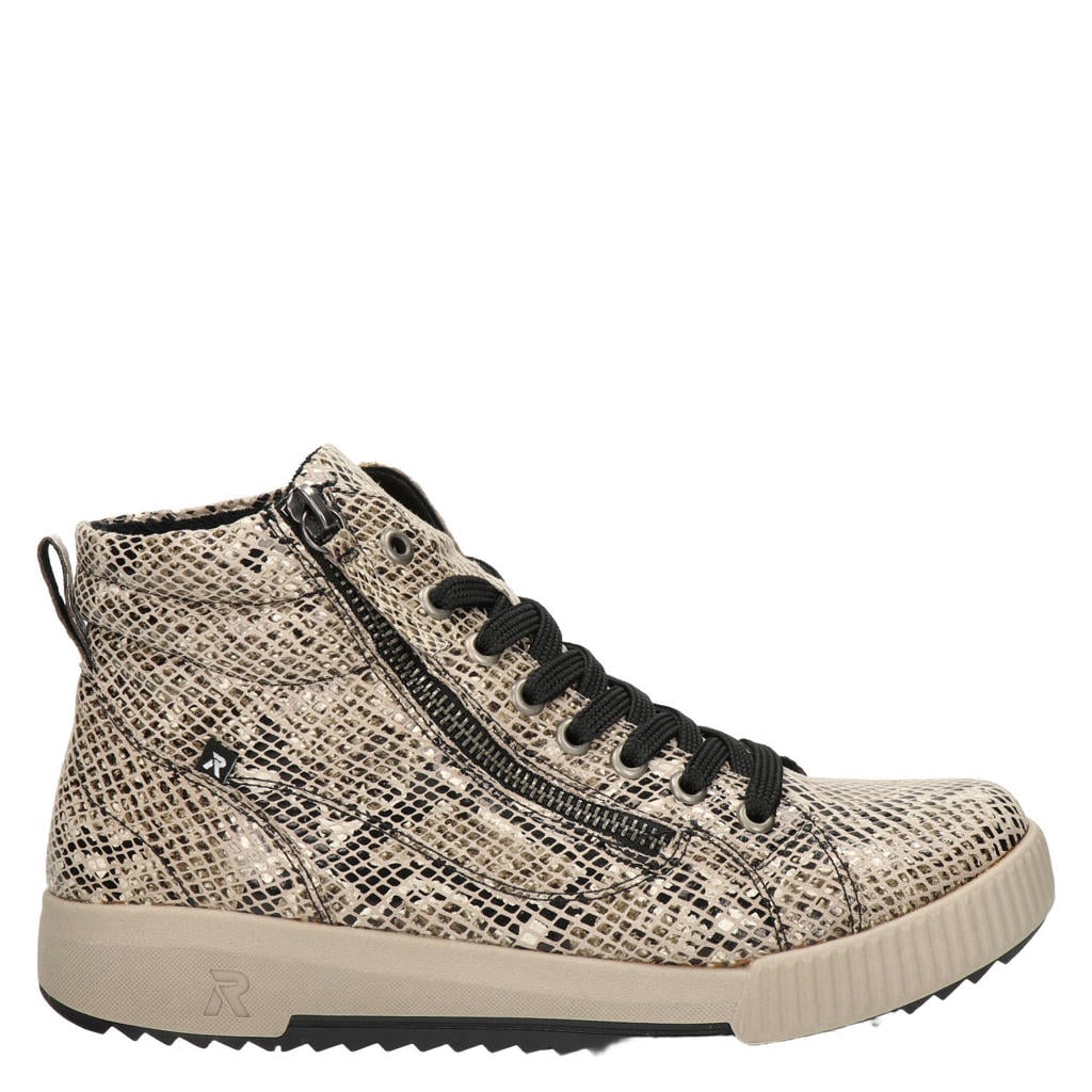 Beige dames Rieker sneakers - met rits- en vetersluiting en dierenprint