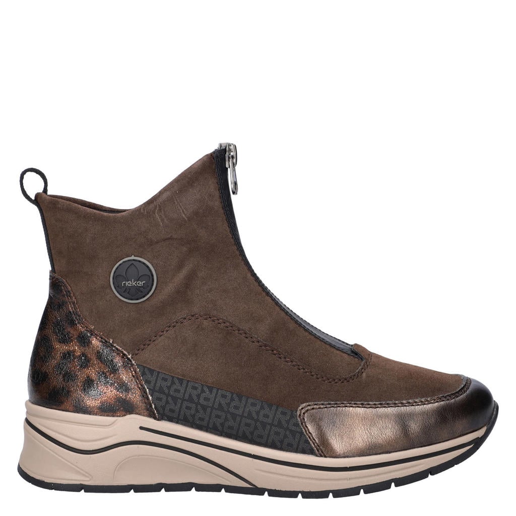 Bruine dames Rieker sneakers met sleehak - met ritssluiting