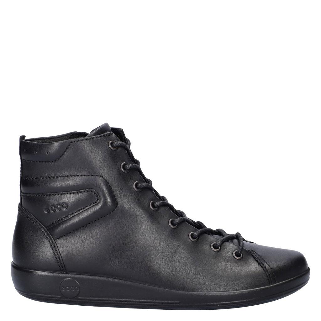 Zwarte dames Ecco Soft 2.0 leren sneakers - met rits- en vetersluiting