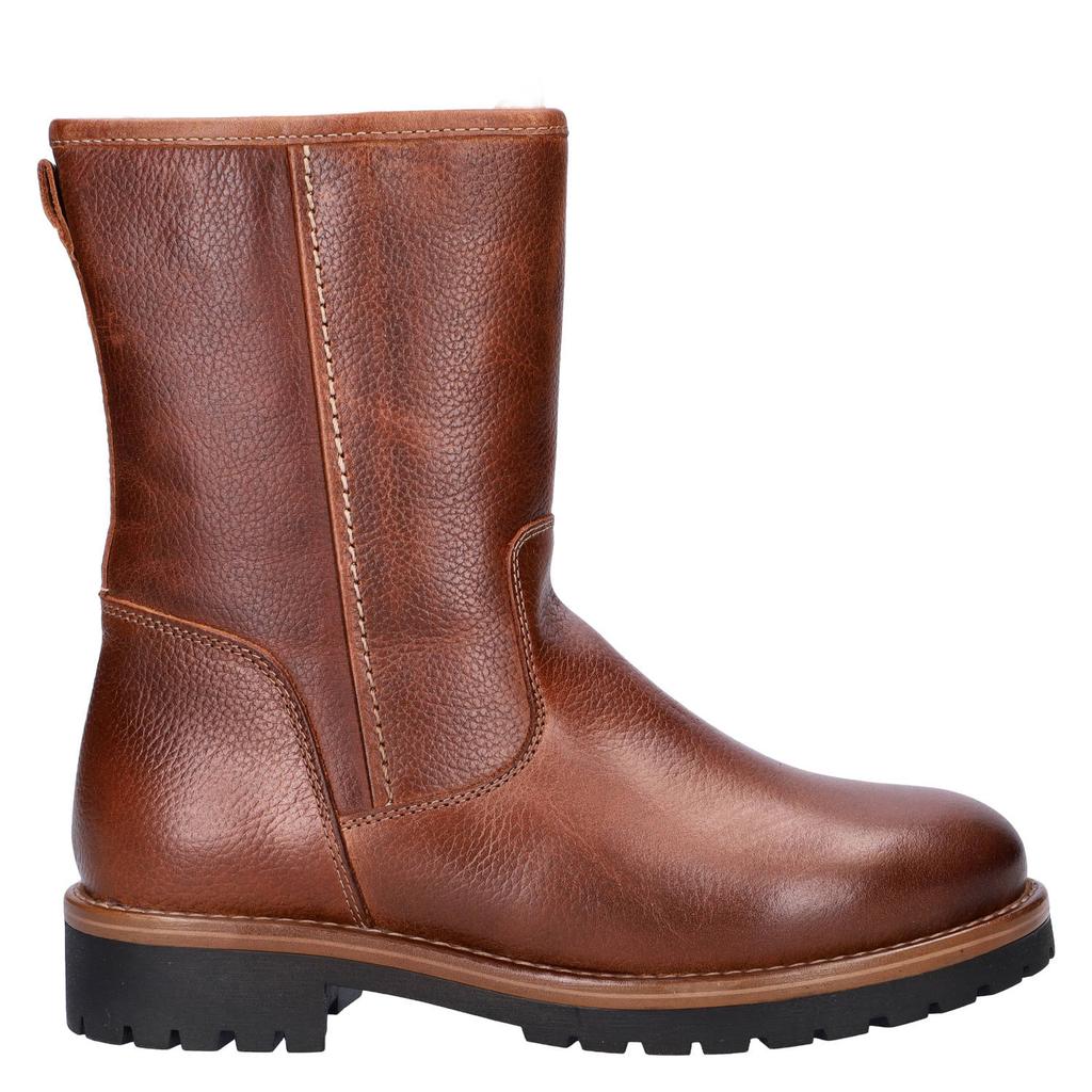 Cognackleurige dames Nelson leren enkelboots met profielzool - met ritssluiting