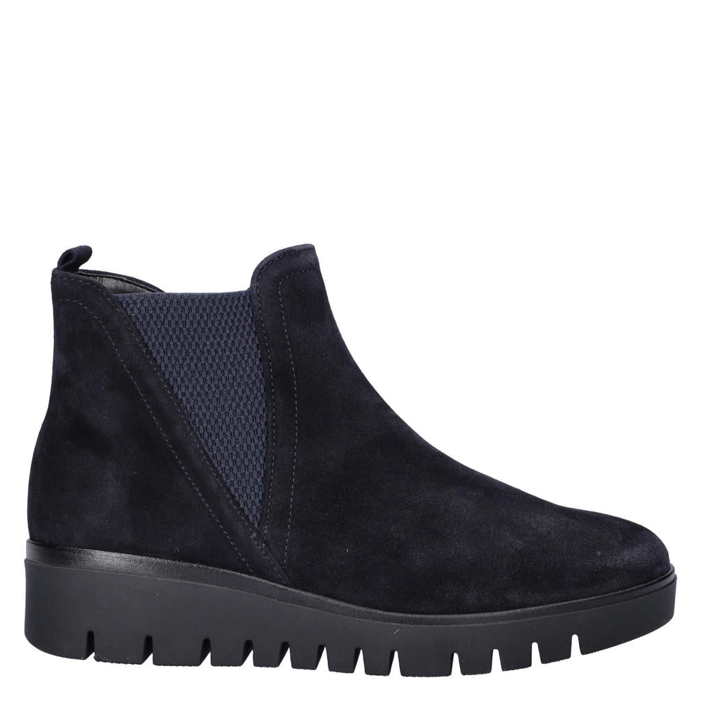 Donkerblauwe dames Gabor suède enkelboots met sleehak - met ritssluiting