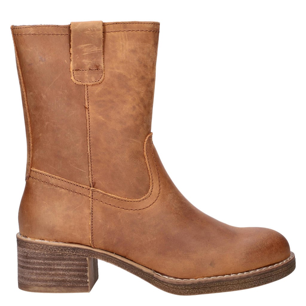 Nelson suède enkelboots met blokhak - cognac
