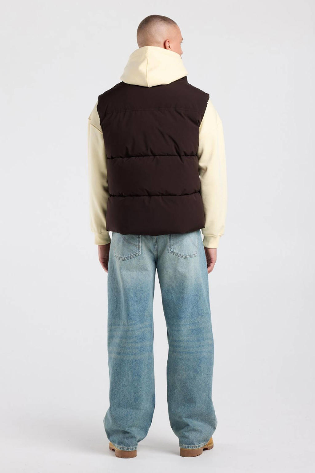 Bruine heren America Today bodywarmer van polyester met effen, opstaande kraag, ritssluiting en doorgestikte details