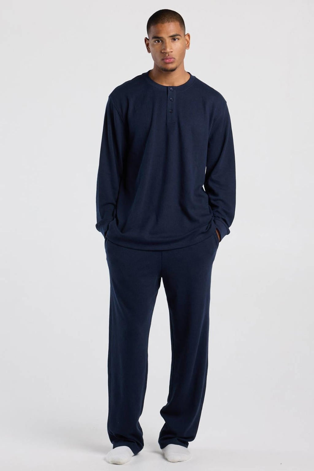 America Today pyjamabroek met wafelstructuur - donkerblauw