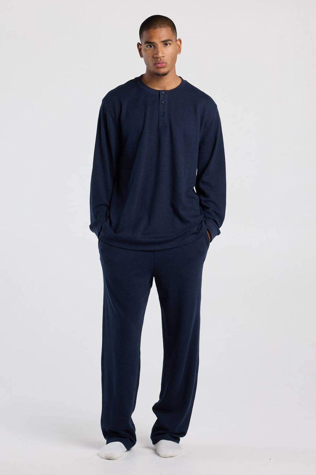 America Today oversized longsleeve met wafelstructuur - dark blue
