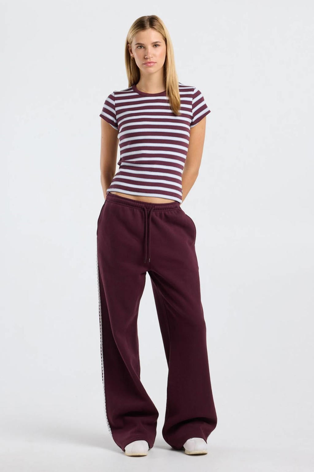 America Today wide leg casual broek met ruches - donkerrood