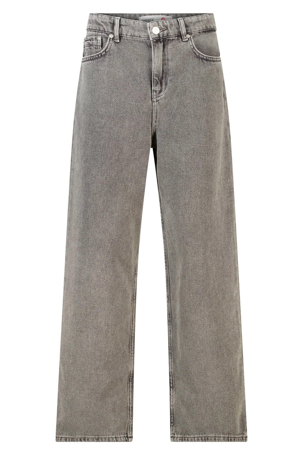 Grey denim meisjes America Today baggy jeans van denim met regular waist, rits- en knoopsluiting en effen