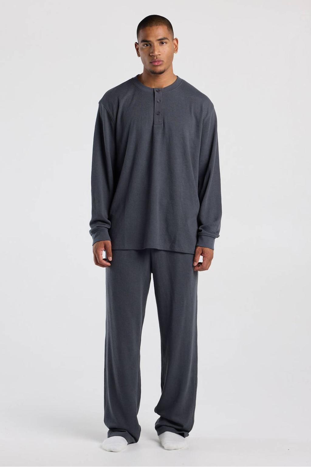 America Today oversized longsleeve met wafelstructuur - grijs