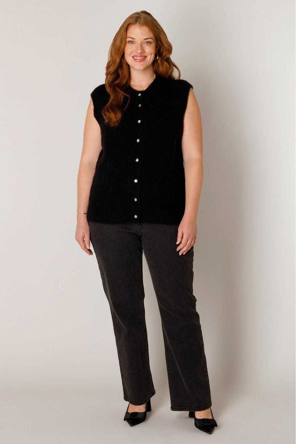 Zwarte dames Base Level Curvy top Plus Size van nylon met effen