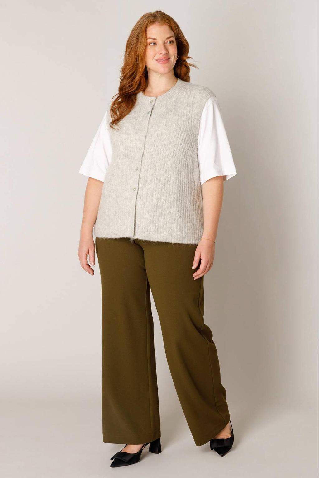 Lichtgrijze dames Base Level Curvy top Plus Size van nylon met effen