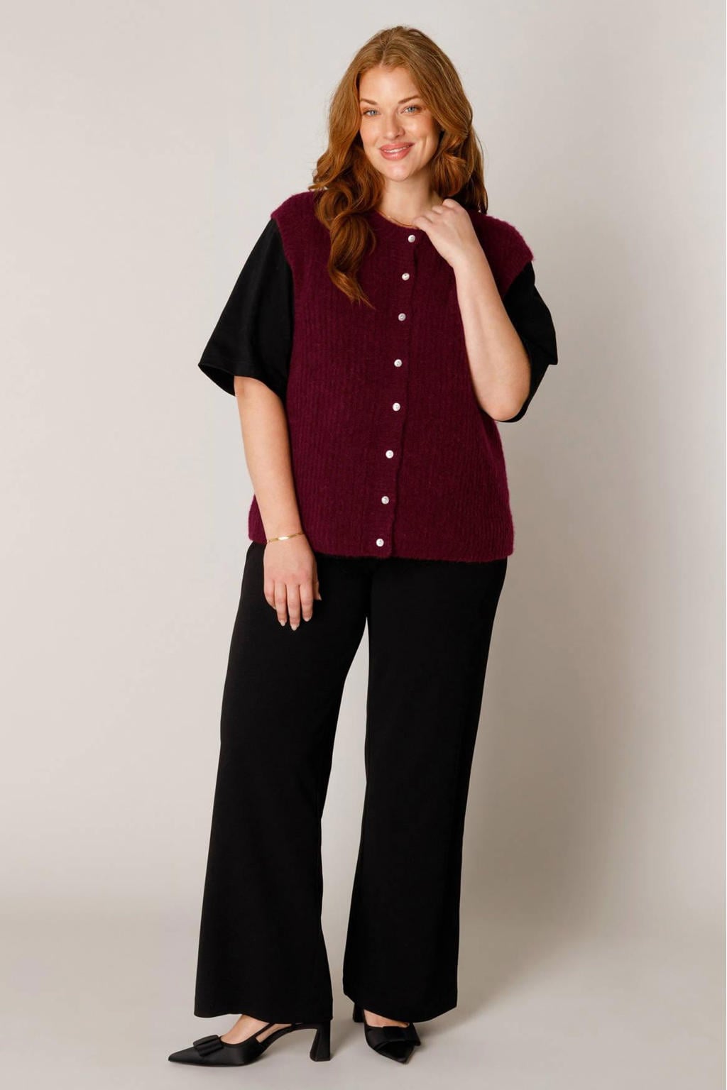 Donkerrode dames Base Level Curvy top Plus Size van nylon met effen