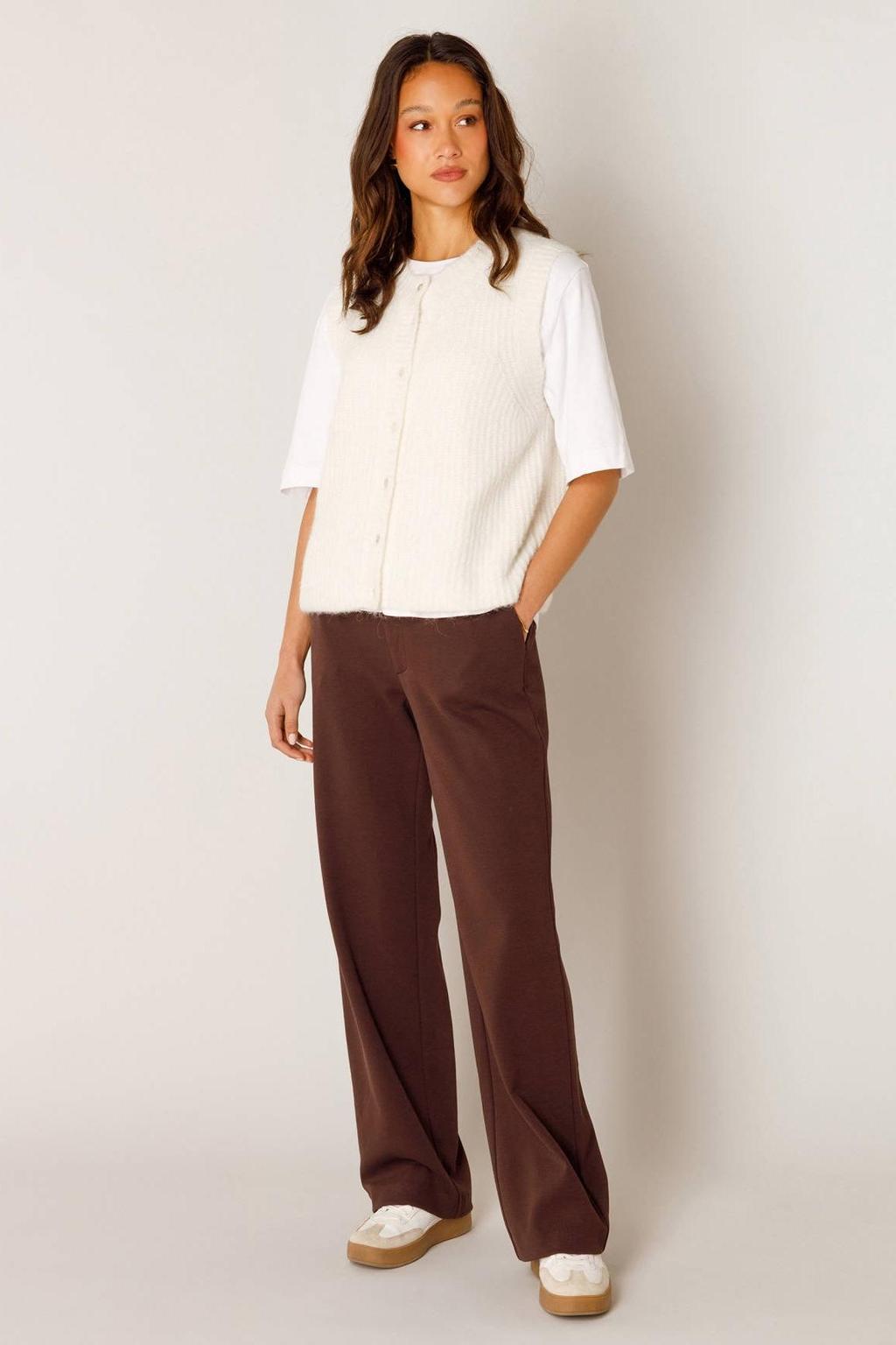 Ecru dames Base Level top van nylon met effen en ronde hals