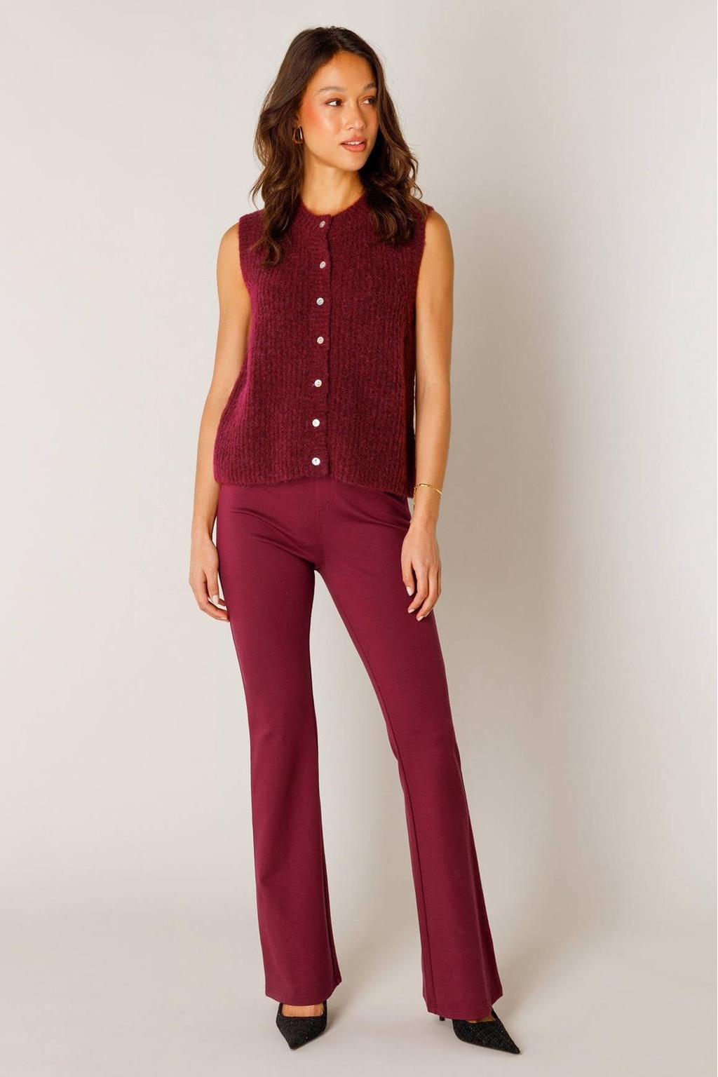 Donkerrode dames Base Level top van nylon met effen en ronde hals