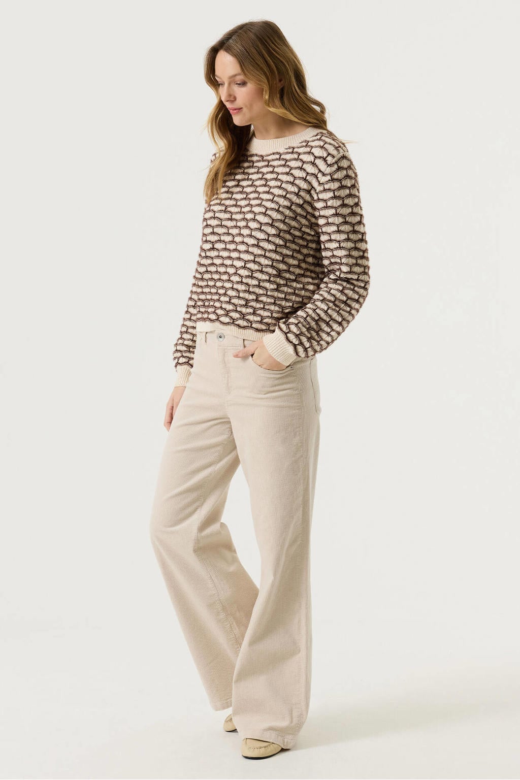 Garcia trui met print - ecru/bruin