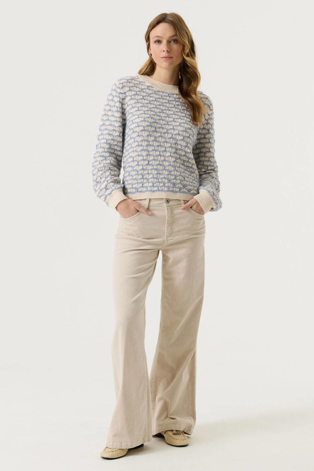 Garcia trui met print - ecru/lichtblauw