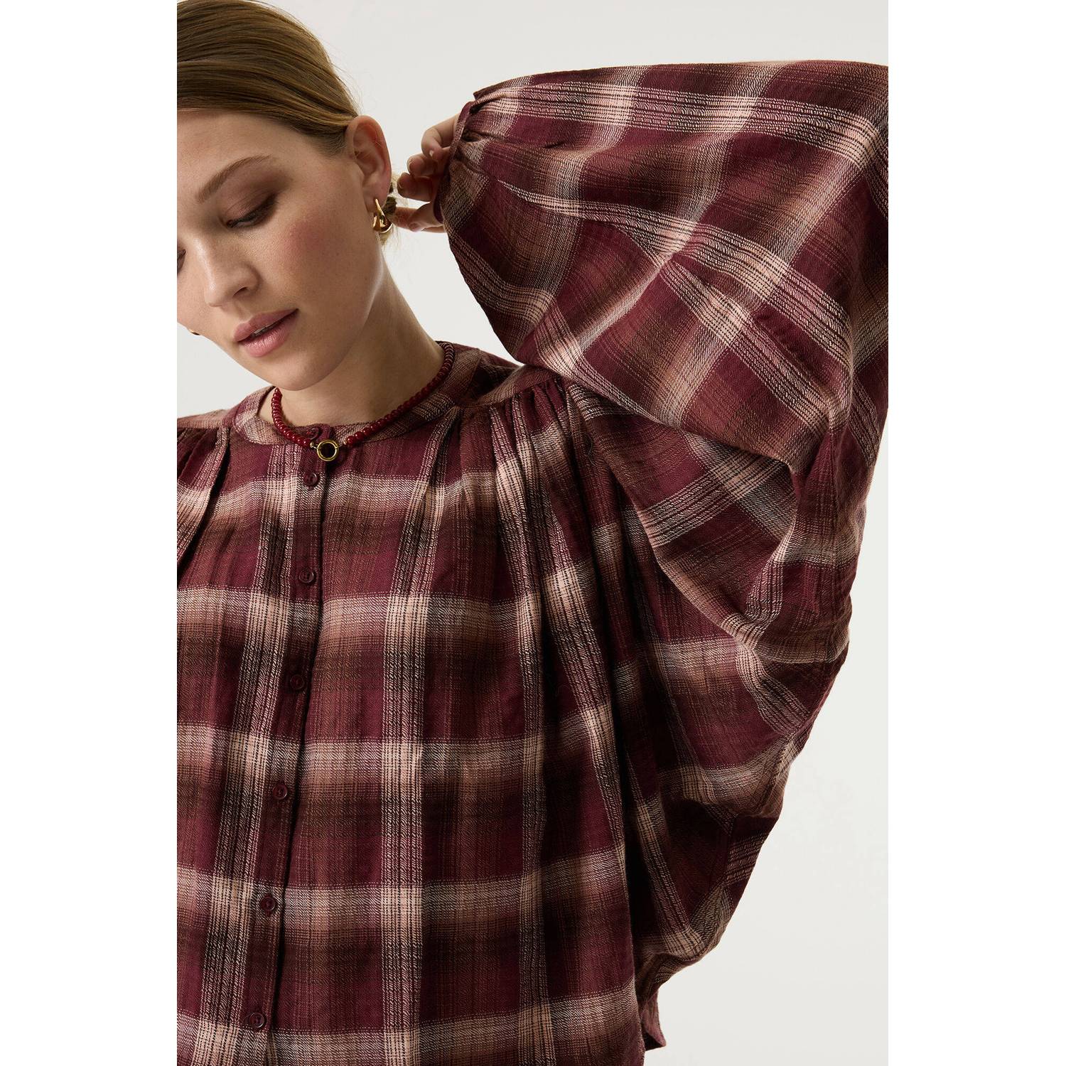 Garcia geruite blouse donkerrood