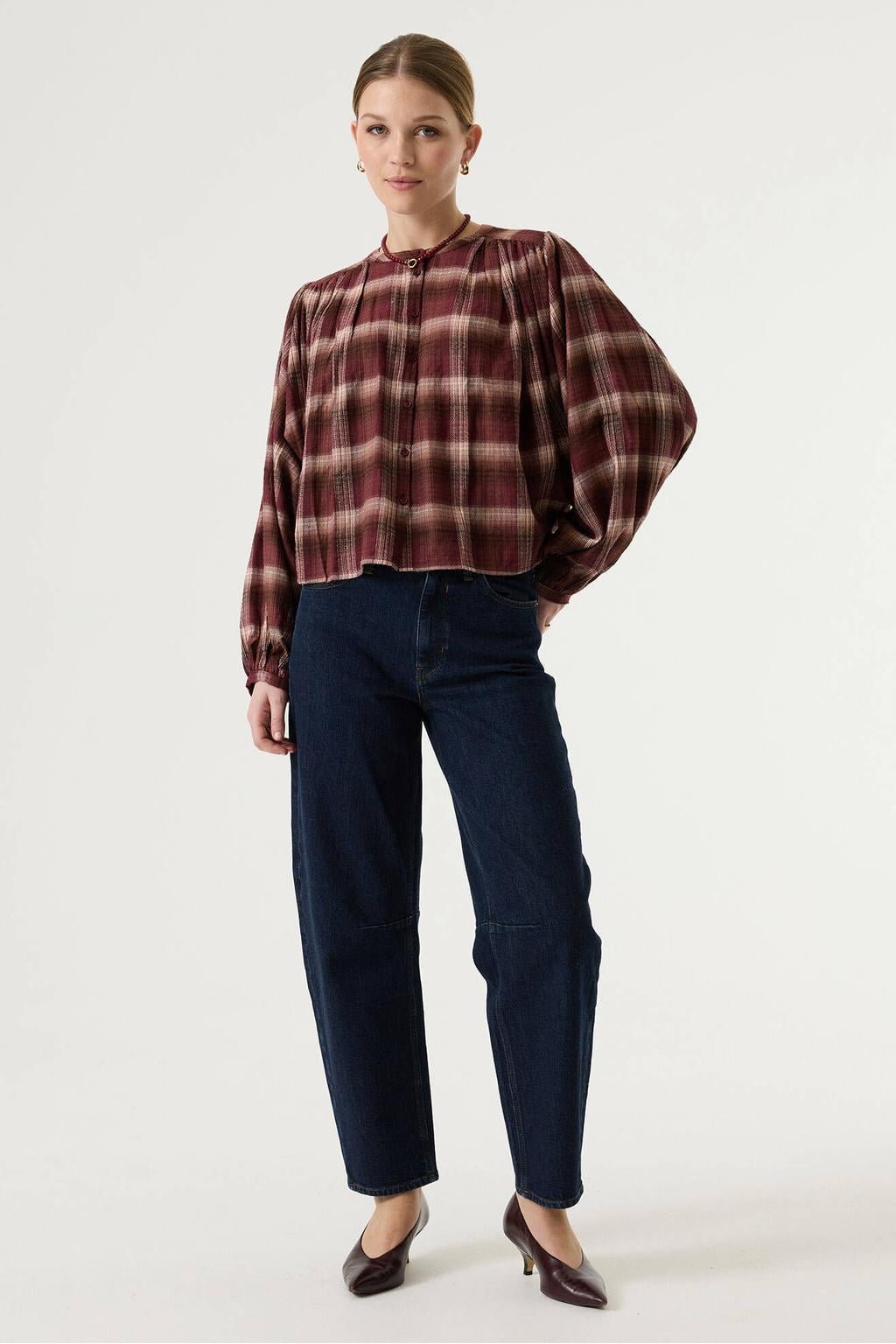 Garcia geruite blouse - donkerrood