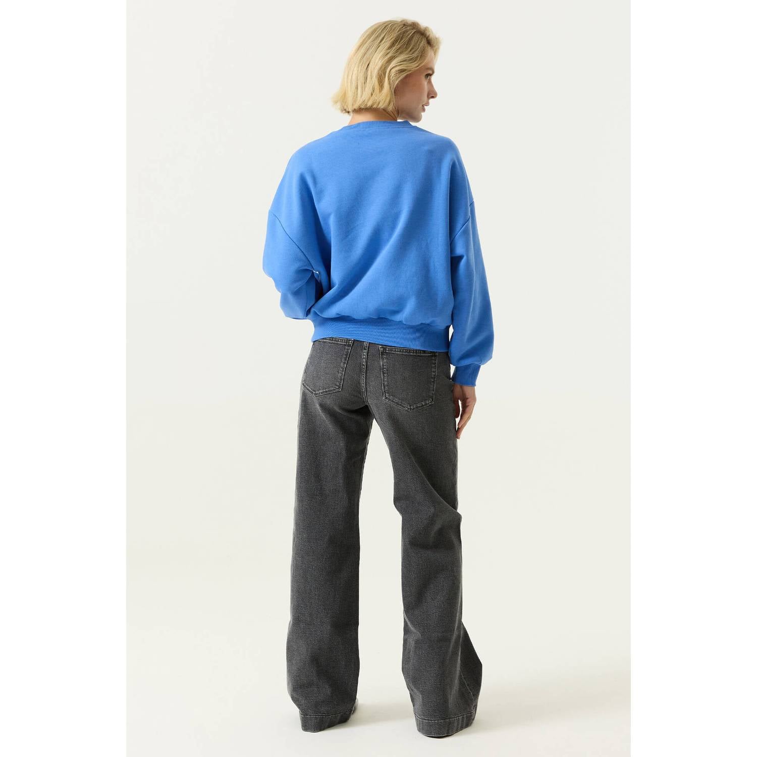 Garcia katoenen sweater met print blauw