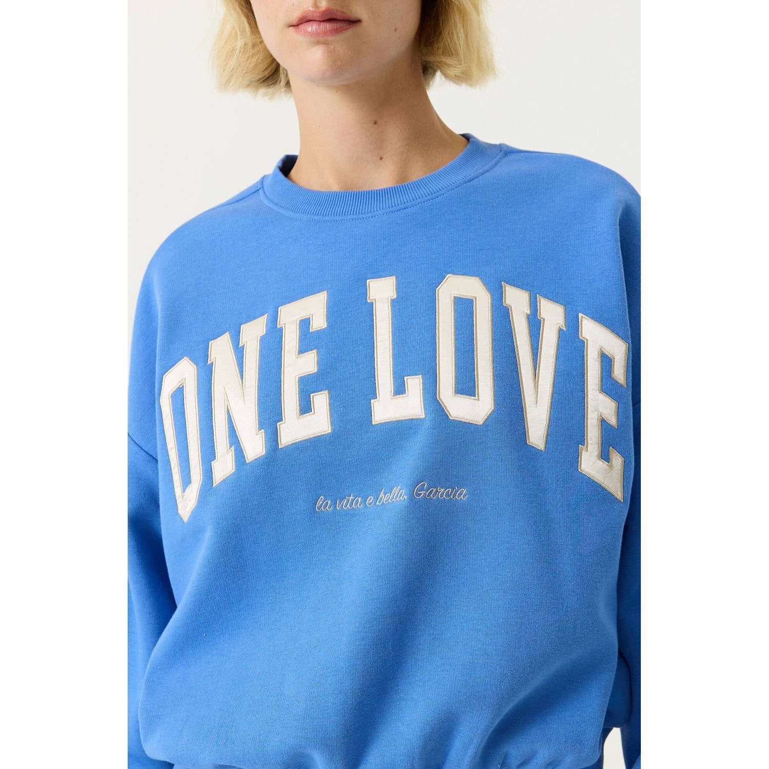 Garcia katoenen sweater met print blauw