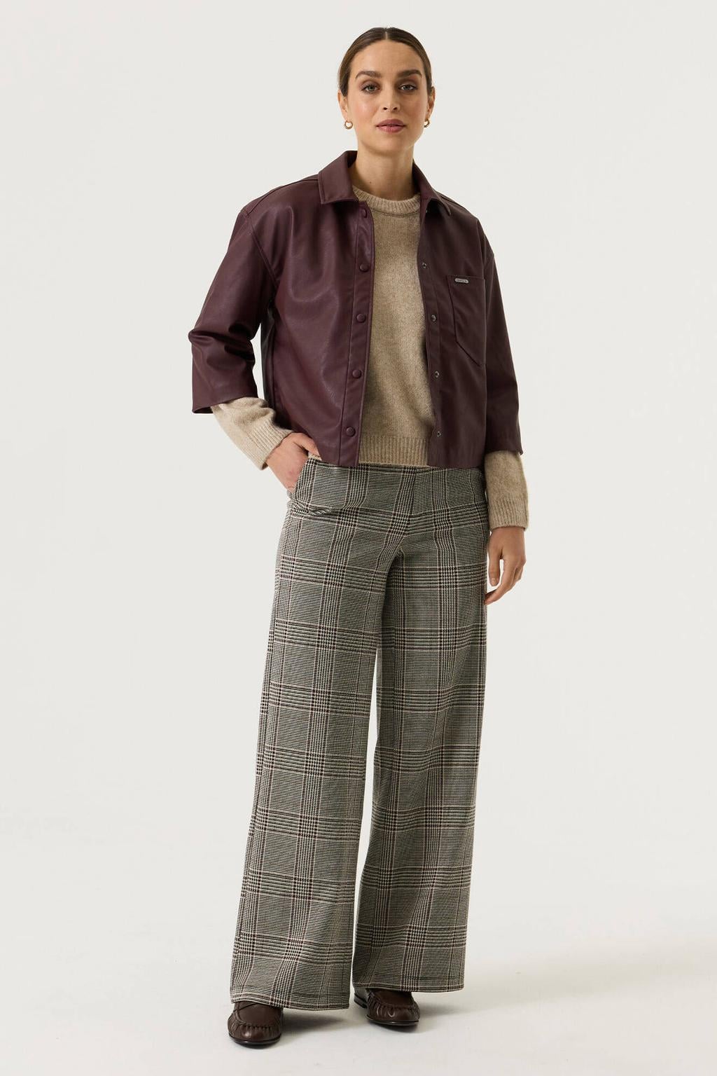 Garcia wide leg geruite broek - zwart/meerkleurig