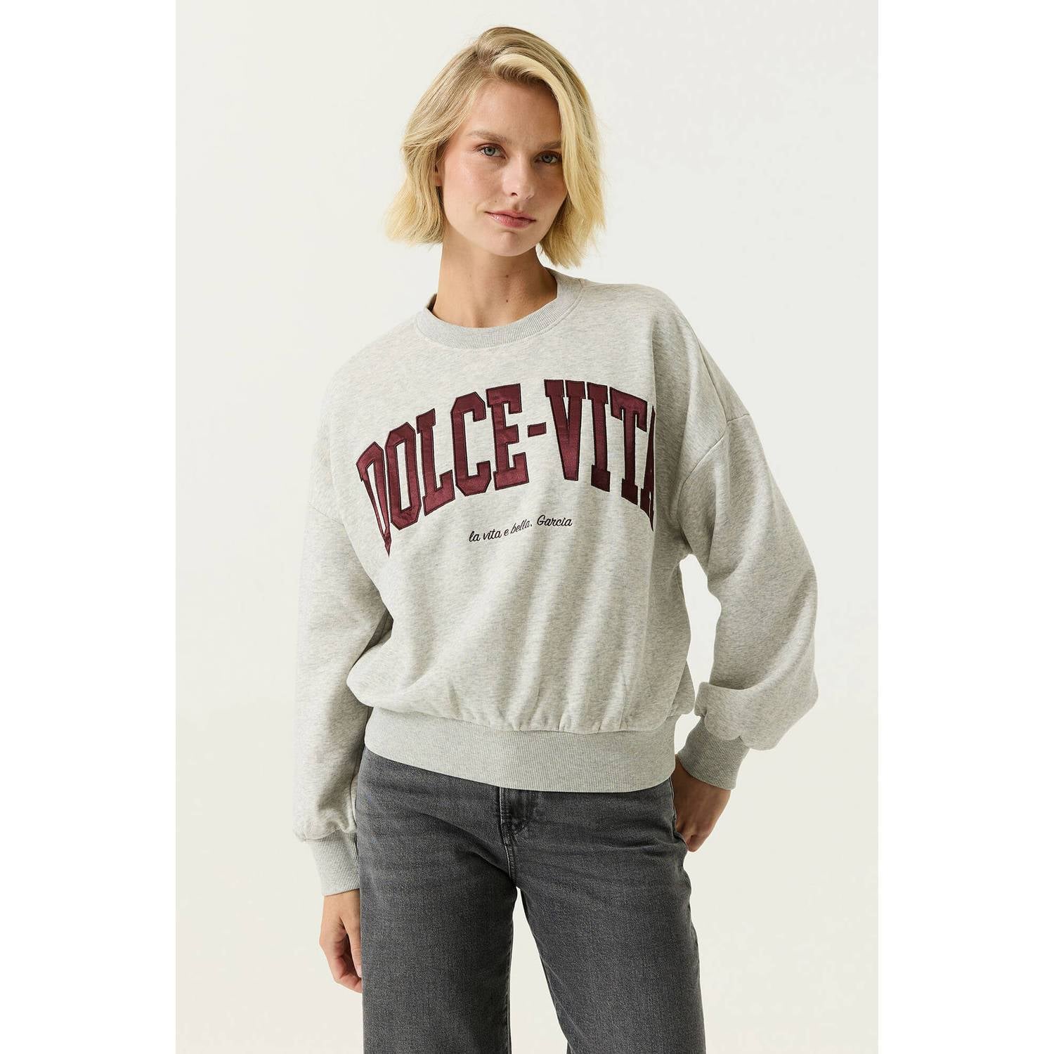 Garcia katoenen sweater met print grijs