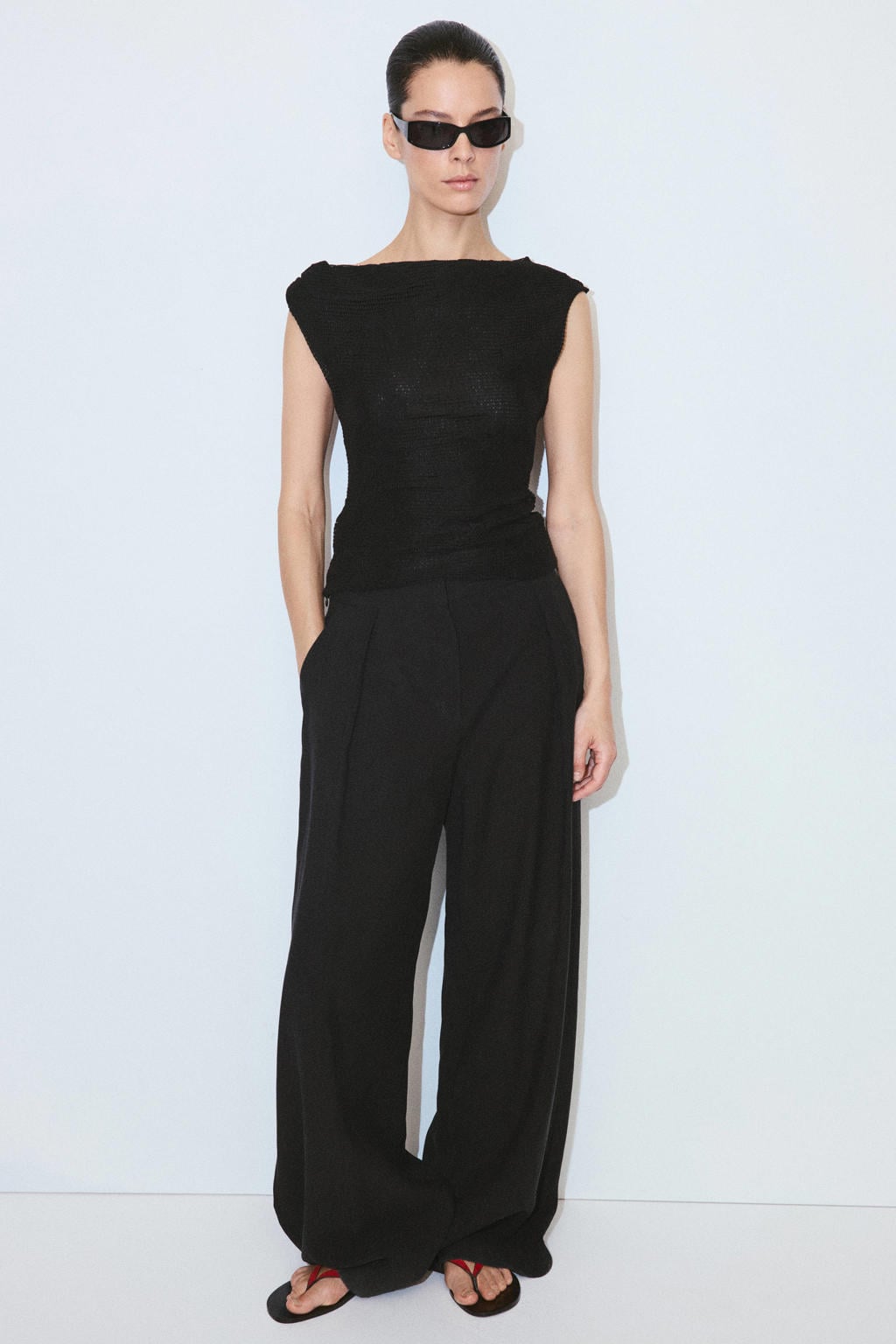 Zwarte dames Mango gebreide top van polyester met effen, one shoulder en borduursels