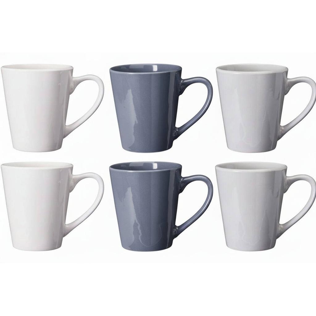 Cookinglife Mokken Siaki - Wit / Blauw / Grijs 350 ml - Porselein - 6 stuks