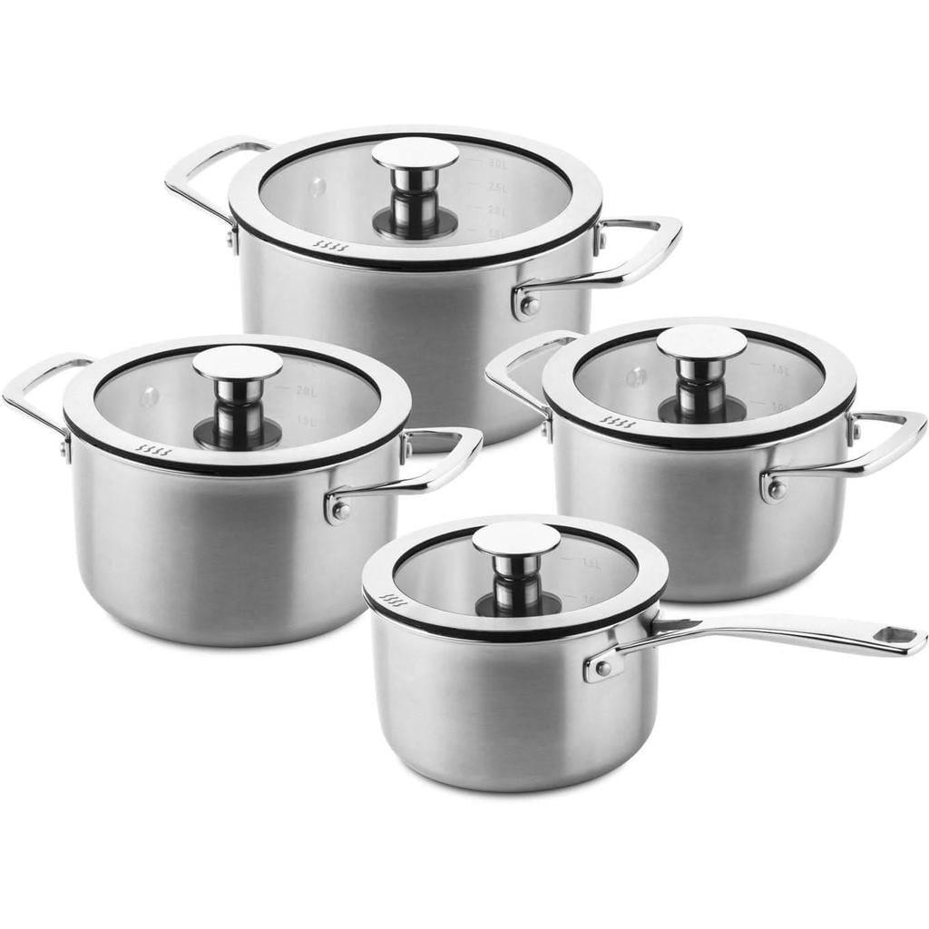 DUCQ Pannenset 4-Delig - Downdraft Geschikt - Kookpan ø 16, 18, 20 cm & Steelpan ø 16 cm + Deksels