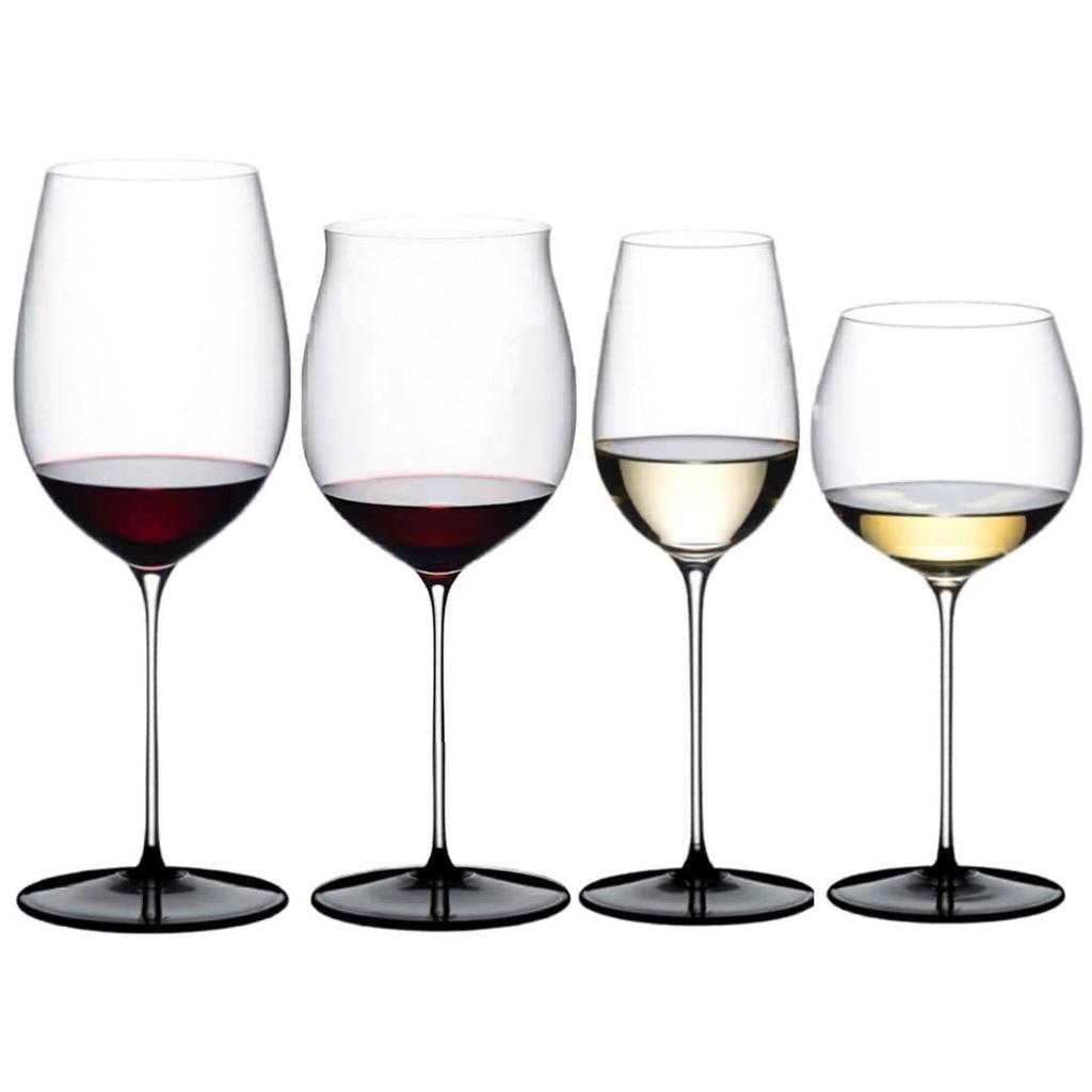 Riedel Wijnglazenset Fatto A Mano Black Tie - Bordeaux Grand Cru, Burgundy Grand Cru, Riesling & Oaked Chardonnay - 4 Stuks