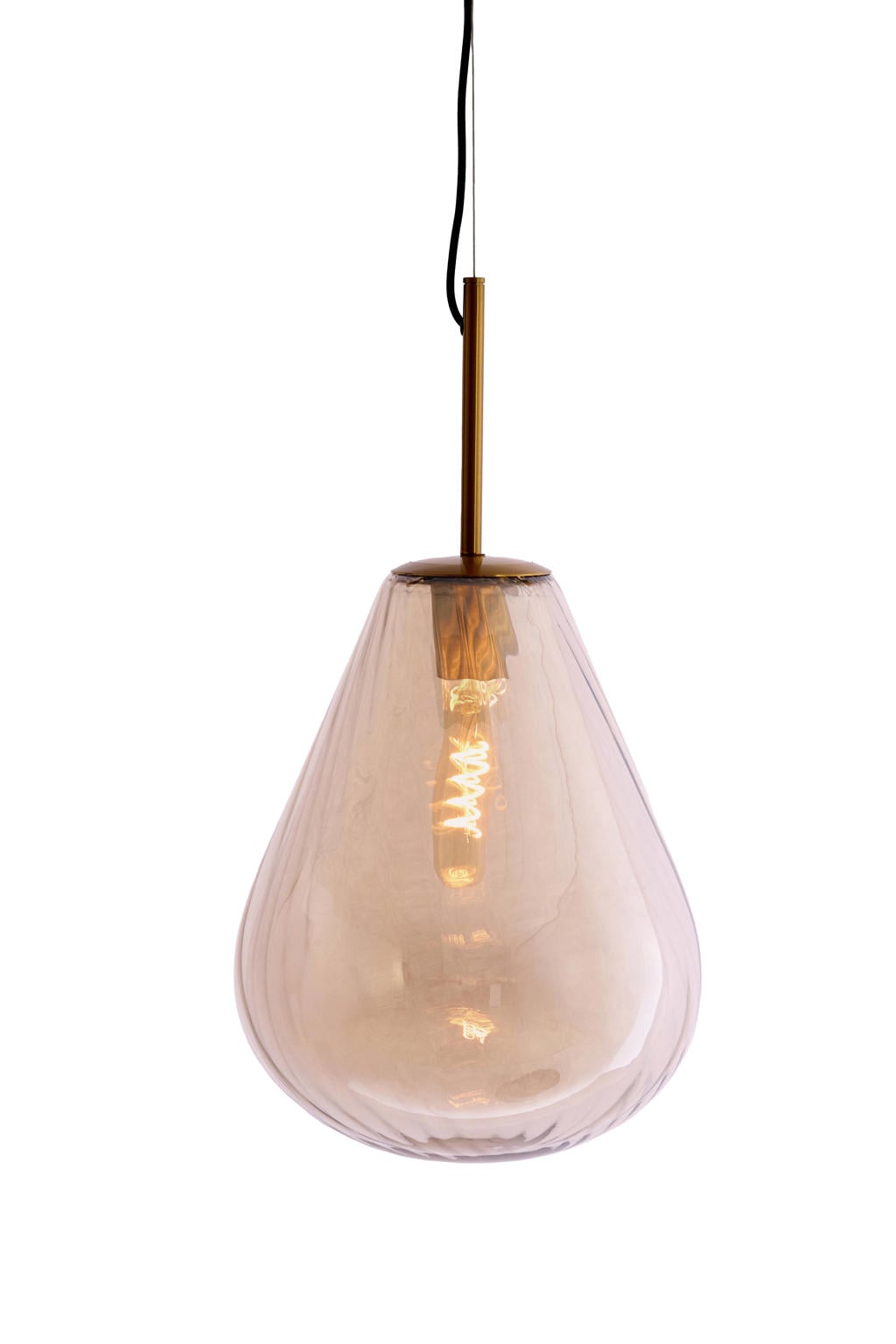 Light & Living Hanglamp Ø33x43 cm LEONA antiek brons+glas amber