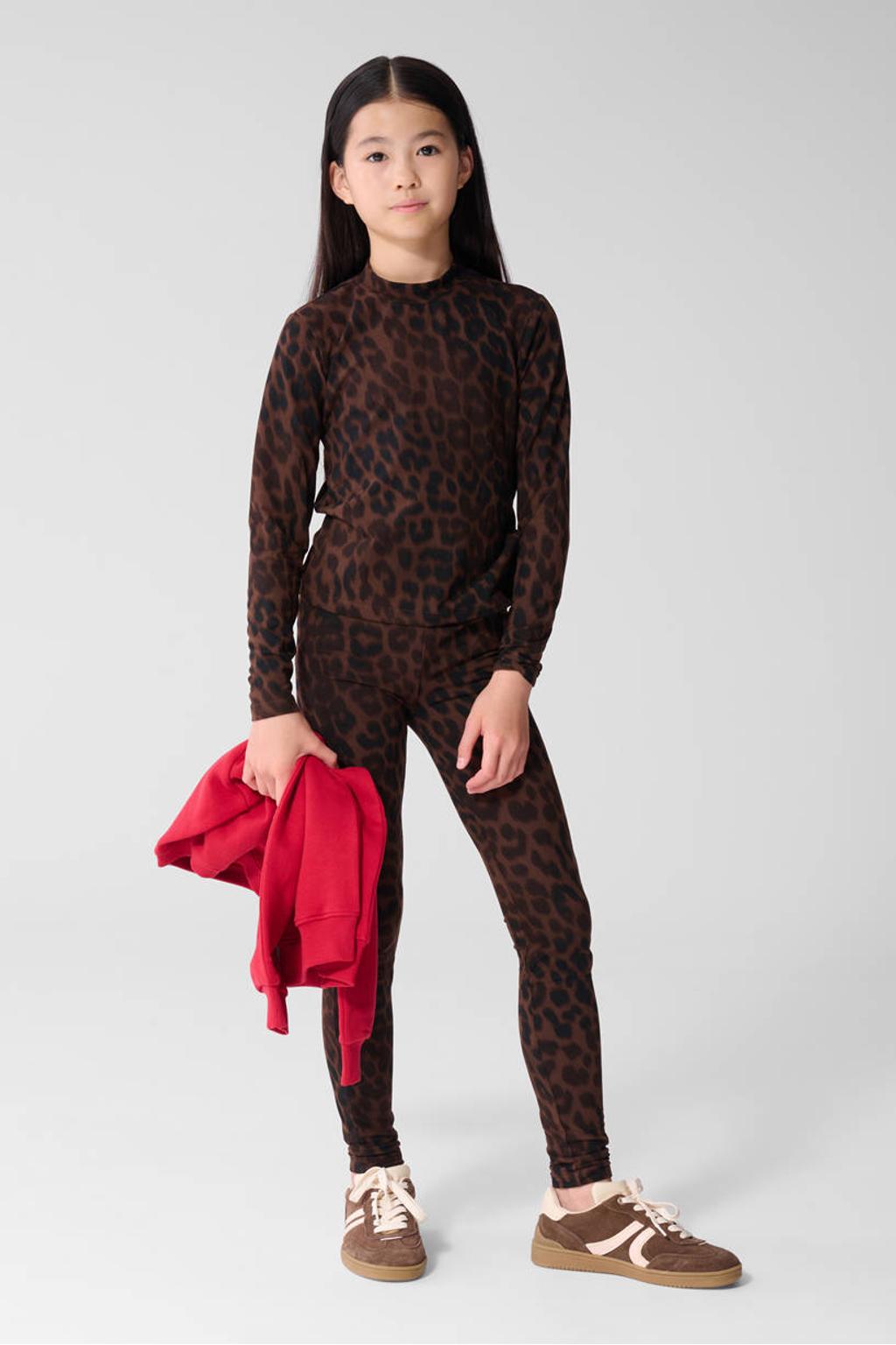 Donkerblauwe meisjes Shoeby longsleeve van polyester met panterprint, lange mouwen en col